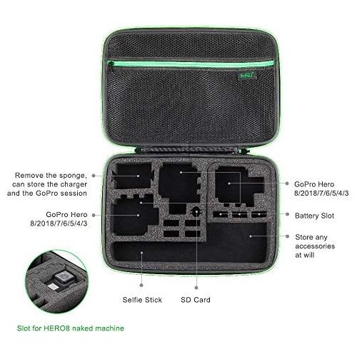  [아마존베스트]Large Carrying Case for GoPro Hero(2018), Hero 9, 8, 7 Black,HERO6,5,4, LCD, Black, 3+, 3, 2 and Accessories by HSU with Carry Handle and Carabiner Loop - Portable and Shock(Green