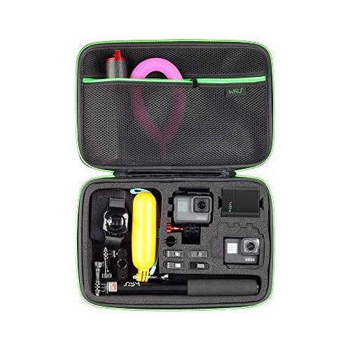  [아마존베스트]Large Carrying Case for GoPro Hero(2018), Hero 9, 8, 7 Black,HERO6,5,4, LCD, Black, 3+, 3, 2 and Accessories by HSU with Carry Handle and Carabiner Loop - Portable and Shock(Green