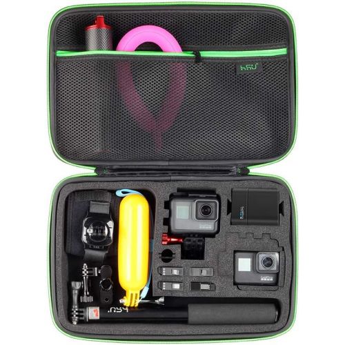  [아마존베스트]Large Carrying Case for GoPro Hero(2018), Hero 9, 8, 7 Black,HERO6,5,4, LCD, Black, 3+, 3, 2 and Accessories by HSU with Carry Handle and Carabiner Loop - Portable and Shock(Green