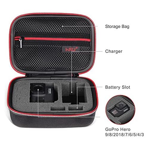  Small Case for GoPro Hero 10/9/8, Hero7 Black,6,5, 4, 3+, 3,Hero(2018) HSU Carrying Case for Action Cameras and GoPro Accessories(Small Size Red)
