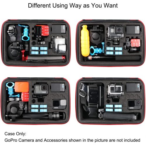  Large Carrying Case for GoPro Hero(2018), Hero 10, 9, 8, 7 Black,HERO6,5,4, LCD, Black, 3+, 3, 2 and Accessories by HSU with Carry Handle and Carabiner Loop - Portable and Shock(Gr