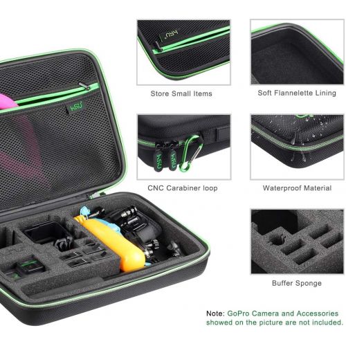  Large Carrying Case for GoPro Hero(2018), Hero 10, 9, 8, 7 Black,HERO6,5,4, LCD, Black, 3+, 3, 2 and Accessories by HSU with Carry Handle and Carabiner Loop - Portable and Shock(Gr