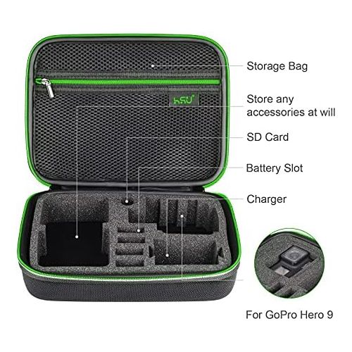  HSU Protective Carrying Case Compatible with Go Pro Hero 10, 9, 8, 7, 6, 5, 4, 3 and Accessories, Light and Medium Security Bag,Compact and Safe Action Camera Travel Storage