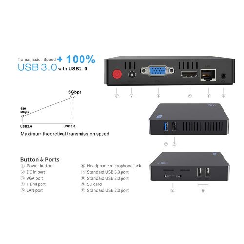  HSYPC Z85 Mini PC, Mini pc Windows 10, 2GB32GB Intel Atom x5-Z8350 (2M Cache, up to 1.92 GHz), HDMI and VGA Ports, Graphics 400, 4K1000M LAN2.4G+5.8G WiFiBT4.0, Support Windows 10,Fa