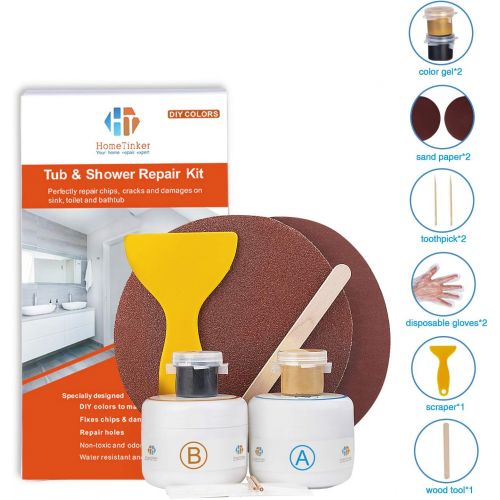  HT HOMETINKER Tub, Tile and Shower Repair Kit (Color Match), 3.7oz Fiberglass Repair Kit, Porcelain Repair Kit White/Almond/Black/Bone/Bisque/Biscuit/Grey/Cream/Off White/Beige, Odorless Bathtub