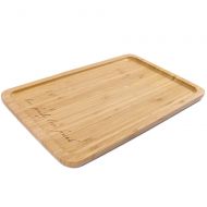 HTB Bamboo Rectangular Serving Tray, Engraved LOVE FOOD LOVE LIFE 16 x 10 Inch Food Tray, Serving Platters for Coffee Wine Cocktail Fruit Meals