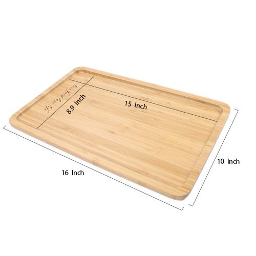  HTB Bamboo Rectangular Serving Tray, Engraved LOVE FOOD LOVE LIFE 16 x 10 Inch Food Tray, Serving Platters for Coffee Wine Cocktail Fruit Meals