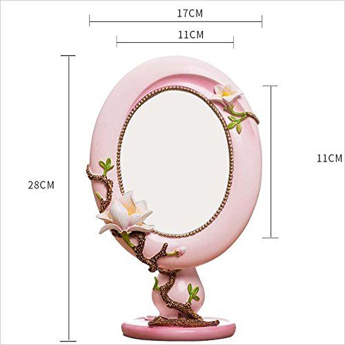  HTDZDX Resin Side Desk Cosmetic Mirror, Desktop Cosmetic Mirror, Table Dressing Mirror, Princess Mirror, Creative Beauty, Beauty Mirror (Color : Pink)