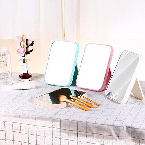  HTDZDX High Definition Rotatable Mirror, Cosmetic Mirror, Portable Desk Top, Princess Mirror, Simple Large Dressing Mirror (Color : Pink)