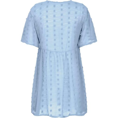  HTHJSCO Women Summer Dress V-Neck Polka Dot Short Sleeve Casual Solid Color Loose Flowy Swing Tunic Dresses