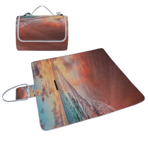  HTJZH Amazing Panorama of Sunset Picnic Mat 57（144cm） x59（150cm） Picnic Blanket Beach Mat with Waterproof for Kids Picnic Beaches and Outdoor Folded Bag