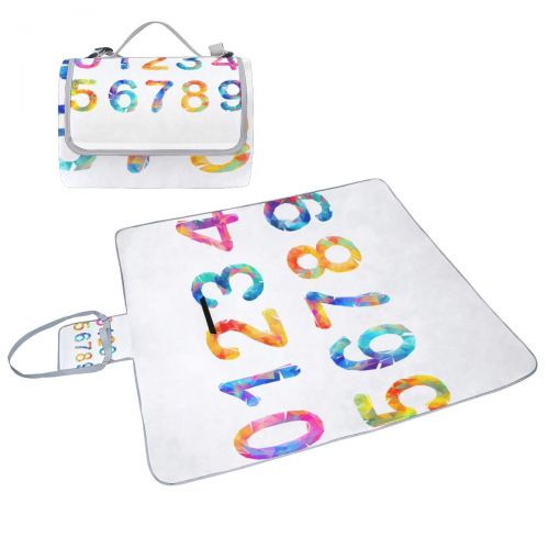  HTJZH Cartoon Colorful Numbers Set Picnic Mat 57（144cm） x59（150cm） Picnic Blanket Beach Mat with Waterproof for Kids Picnic Beaches and Outdoor Folded Bag