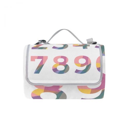  HTJZH Cartoon Colorful Numbers Set Picnic Mat 57（144cm） x59（150cm） Picnic Blanket Beach Mat with Waterproof for Kids Picnic Beaches and Outdoor Folded Bag