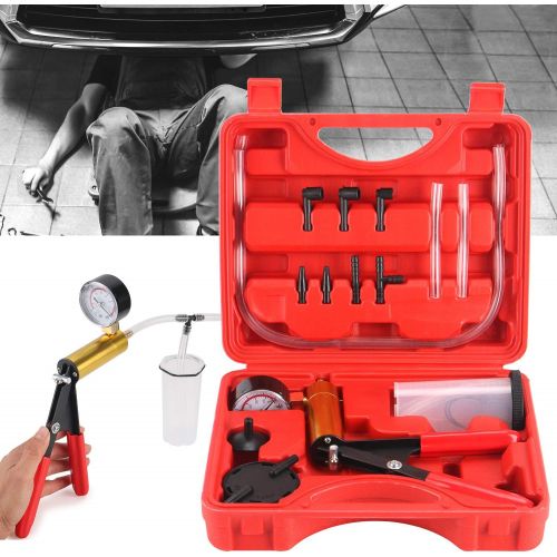  HTOMT 2 in 1 Brake Bleeder Kit Hand held Vacuum Pump Test Set for Automotive with Sponge Protected Case,Adapters,One-Man Brake and Clutch Bleeding System (Red)