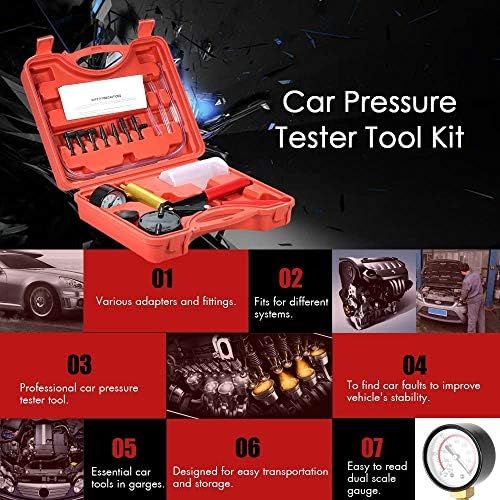  HTOMT 2 in 1 Brake Bleeder Kit Hand held Vacuum Pump Test Set for Automotive with Sponge Protected Case,Adapters,One-Man Brake and Clutch Bleeding System (Red)