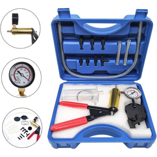  HTOMT 2 in 1 Brake Bleeder Kit Hand held Vacuum Pump Test Set for Automotive with Sponge Protected Case,Adapters,One-Man Brake and Clutch Bleeding System (Gray)