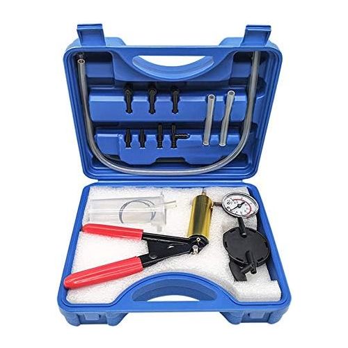  HTOMT 2 in 1 Brake Bleeder Kit Hand held Vacuum Pump Test Set for Automotive with Sponge Protected Case,Adapters,One-Man Brake and Clutch Bleeding System (Gray)