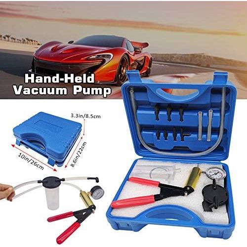  HTOMT 2 in 1 Brake Bleeder Kit Hand held Vacuum Pump Test Set for Automotive with Sponge Protected Case,Adapters,One-Man Brake and Clutch Bleeding System (Gray)