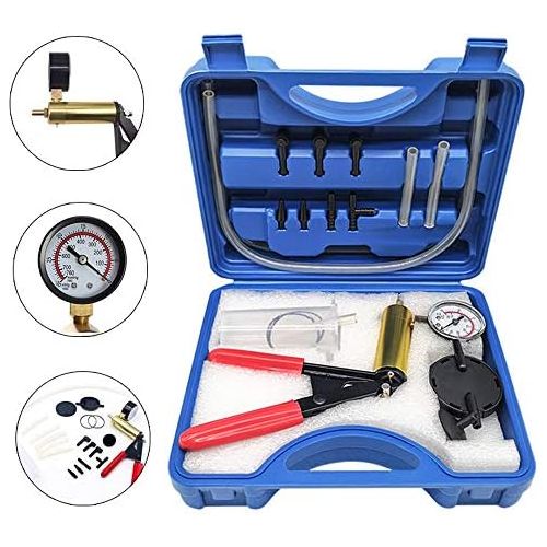  HTOMT 2 in 1 Brake Bleeder Kit Hand held Vacuum Pump Test Set for Automotive with Sponge Protected Case,Adapters,One-Man Brake and Clutch Bleeding System (Gray)