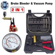 HTOMT 2 in 1 Brake Bleeder Kit Hand held Vacuum Pump Test Set for Automotive with Sponge Protected Case,Adapters,One-Man Brake and Clutch Bleeding System (Black)