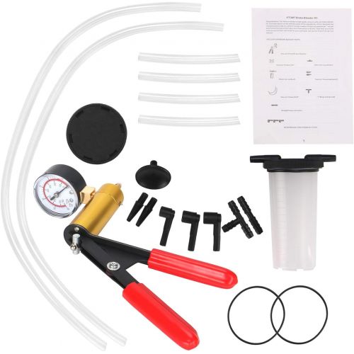  HTOMT 2 in 1 Brake Bleeder Kit Hand held Vacuum Pump Test Set for Automotive with Sponge Protected Case,Adapters,One-Man Brake and Clutch Bleeding System (Black)