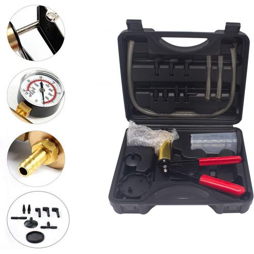  HTOMT 2 in 1 Brake Bleeder Kit Hand held Vacuum Pump Test Set for Automotive with Sponge Protected Case,Adapters,One-Man Brake and Clutch Bleeding System (Black)