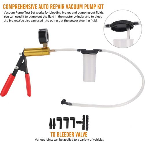  HTOMT 2 in 1 Brake Bleeder Kit Hand held Vacuum Pump Test Set for Automotive with Sponge Protected Case,Adapters,One-Man Brake and Clutch Bleeding System (Black)