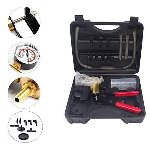  HTOMT 2 in 1 Brake Bleeder Kit Hand held Vacuum Pump Test Set for Automotive with Sponge Protected Case,Adapters,One-Man Brake and Clutch Bleeding System (Black)