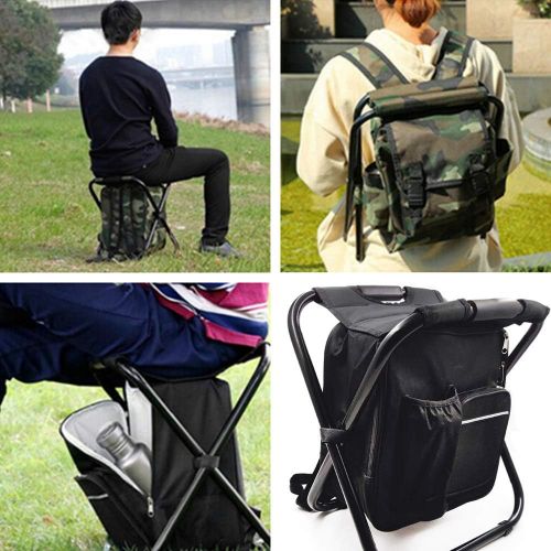  HTTMT - Folding Stool Insulated Cooler Bag Backpack Chair Beach Fishing Camping Hiking [Item Number: ET-Seat001]