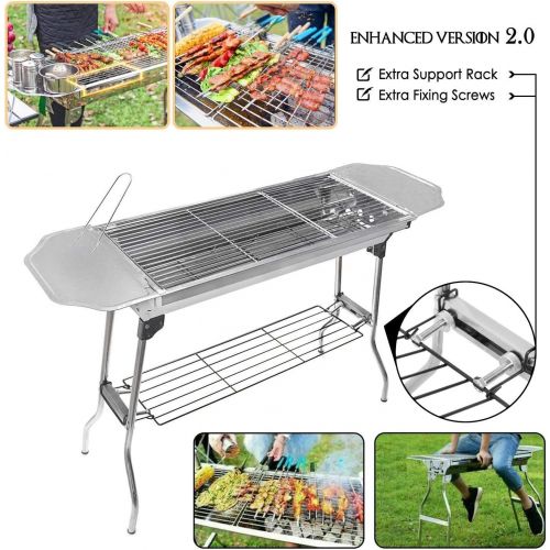  HTTMT Refined Stable Version-2.0 Iron Portable Folding Barbecue Charcoal Grill Stove Shish Kebab Stainless Steel BBQ Patio Camping Fold Large [P/N: ET-COOK003]