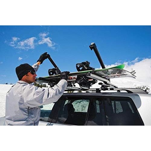  HTTMT Kayak- 32 Inches Rooftop SnowRack Plus Ski Rack Compatible with Cars Fits 6 Pairs Skis or Fits 4 Snowboard [P/N: US-Kayak-SKI-BK]