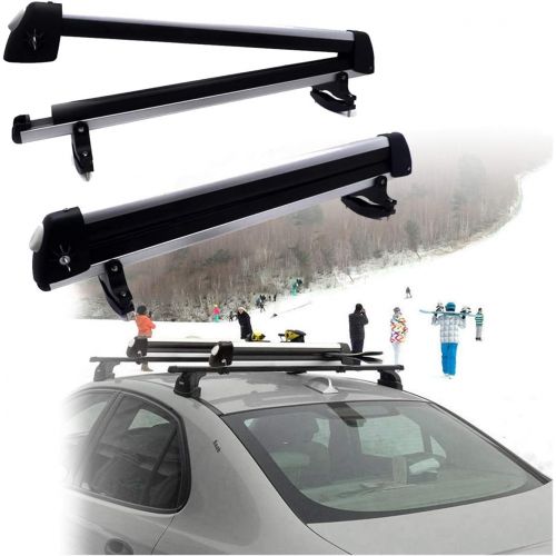  HTTMT Kayak- 32 Inches Rooftop SnowRack Plus Ski Rack Compatible with Cars Fits 6 Pairs Skis or Fits 4 Snowboard [P/N: US-Kayak-SKI-BK]