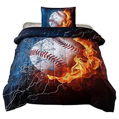  [아마존베스트]HTgroce 3D Sports Baseball Bedspreads for Boys, Kids and Teens Twin Size (68x86), 2 Pieces (1 Pillowcase, 1 Quilt)