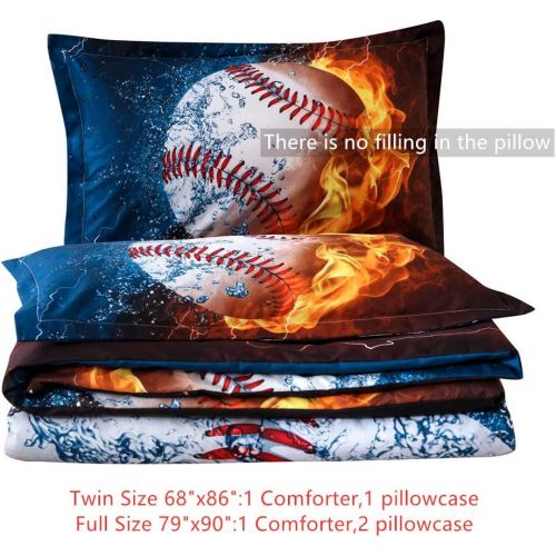  [아마존베스트]HTgroce 3D Sports Baseball Bedspreads for Boys, Kids and Teens Twin Size (68x86), 2 Pieces (1 Pillowcase, 1 Quilt)