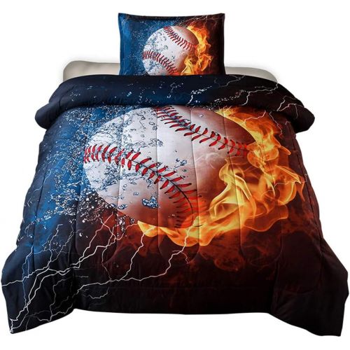  [아마존베스트]HTgroce 3D Sports Baseball Bedspreads for Boys, Kids and Teens Twin Size (68x86), 2 Pieces (1 Pillowcase, 1 Quilt)