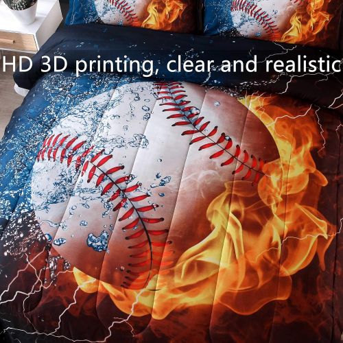  [아마존베스트]HTgroce 3D Sports Baseball Bedspreads for Boys, Kids and Teens Twin Size (68x86), 2 Pieces (1 Pillowcase, 1 Quilt)