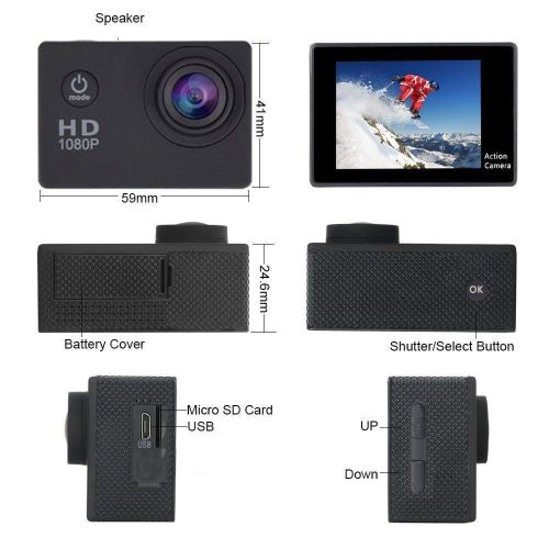  HUADES Action Camera, 12MP 1080P 2 inch LCD Screen, Waterproof Sports Cam 120 Degree Wide Angle Lens, 30m Sport Camera DV Camcorder with with 2 Rechargeable Batteries and Mounting Accesso