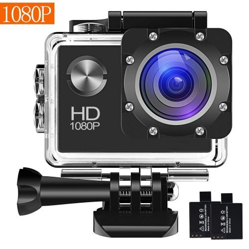  HUADES Action Camera, 12MP 1080P 2 inch LCD Screen, Waterproof Sports Cam 120 Degree Wide Angle Lens, 30m Sport Camera DV Camcorder with with 2 Rechargeable Batteries and Mounting Accesso