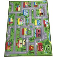 HUAHOO City Street Map Kids Rug with Roads Kids Rug Play mat with School Hospital Station Bank Hotel Book Store Government Workshop Farm for Boy Girl Nursery Bedroom Playroom Classroom (3