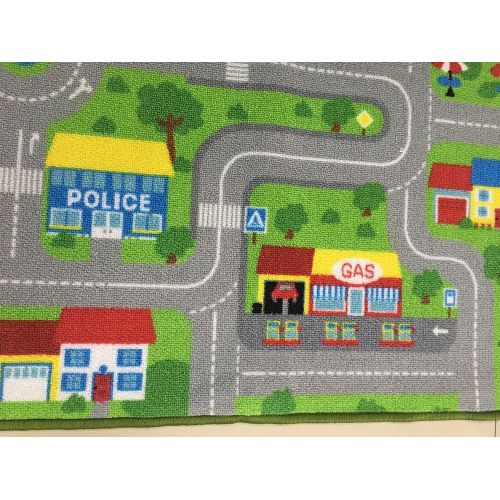  HUAHOO City Street Map Kids Rug with Roads Kids Rug Play mat with School Hospital Station Bank Hotel Book Store Government Workshop Farm for Boy Girl Nursery Bedroom Playroom Classroom (3