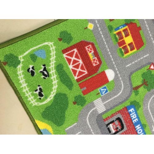  HUAHOO City Street Map Kids Rug with Roads Kids Rug Play mat with School Hospital Station Bank Hotel Book Store Government Workshop Farm for Boy Girl Nursery Bedroom Playroom Classroom (3