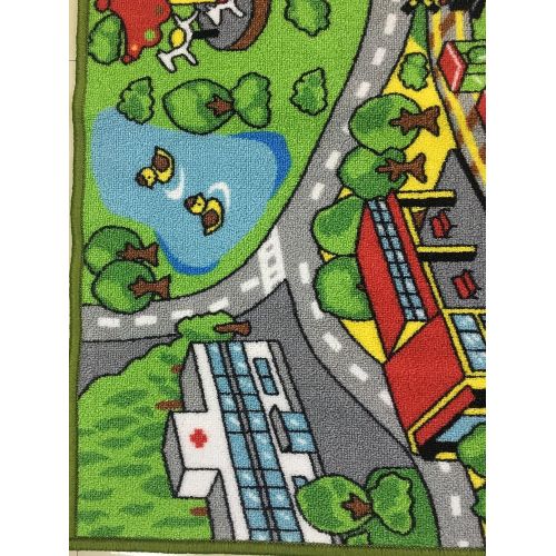  HUAHOO Large Kid Play Rug for Toy Cars,Safe and Fun Children Learning Carpet with Non-Slip Backing Kid Play mat for Playroom,Bedroom and Nursery (39 x 51)