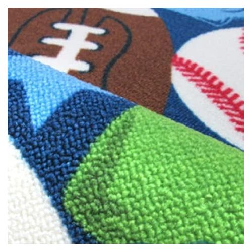  [아마존베스트]HUAHOO Blue Kids Rug Fun Sport Rugs Nylon Carpet Boys Girls Childrens Rug Balls Print with Soccer Ball, Basketball, Football, Tennis Ball Bedroom Playroom (80 x 120cm(31.5 x 47))