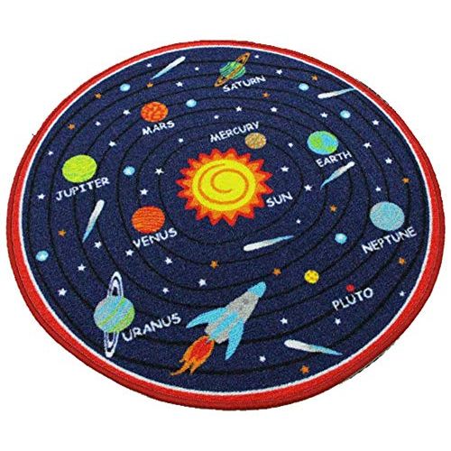  [아마존베스트]HUAHOO Blue Solar System Kids Area Rug Educational Learning Carpet Fun Rug Children Area Rug for Playroom & Nursery - Non Skid Gel Backing (24 Round, Round Solar System)