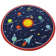 HUAHOO Kids Round Rug Solar System Learning Area Rug Childrens Fun Area Rug - Non Slip Bottom (Solar System, 47 Diameter Round)