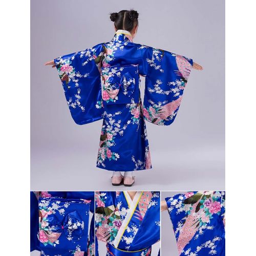  HUALIL Girls Kimono Costume Japanese Asian Top Dress Robe Sash Belt Set Outfit