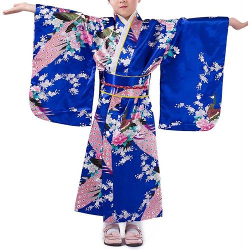  HUALIL Girls Kimono Costume Japanese Asian Top Dress Robe Sash Belt Set Outfit