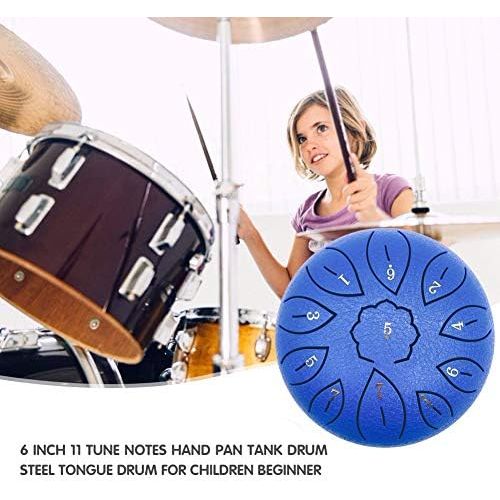  [아마존베스트]HUANGHUANG Steel Tongue Drum Portable Hand Drum 6 Inch Percussion Instrument 11 Notes Tongue Drum Handpan Drum with Drum Beaters Carry Bag for Meditation Yoga Music Therapy Camping