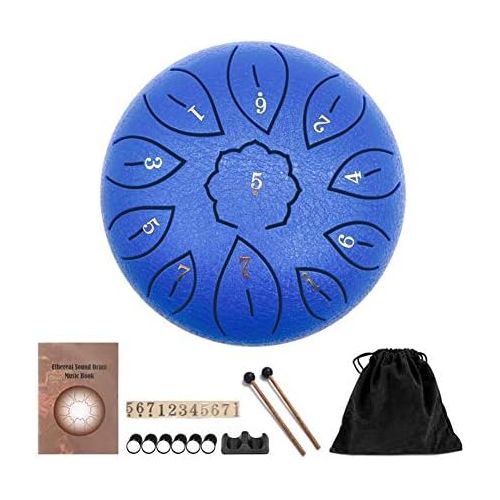  [아마존베스트]HUANGHUANG Steel Tongue Drum Portable Hand Drum 6 Inch Percussion Instrument 11 Notes Tongue Drum Handpan Drum with Drum Beaters Carry Bag for Meditation Yoga Music Therapy Camping