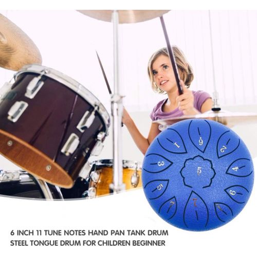  [아마존베스트]HUANGHUANG Steel Tongue Drum Portable Hand Drum 6 Inch Percussion Instrument 11 Notes Tongue Drum Handpan Drum with Drum Beaters Carry Bag for Meditation Yoga Music Therapy Camping